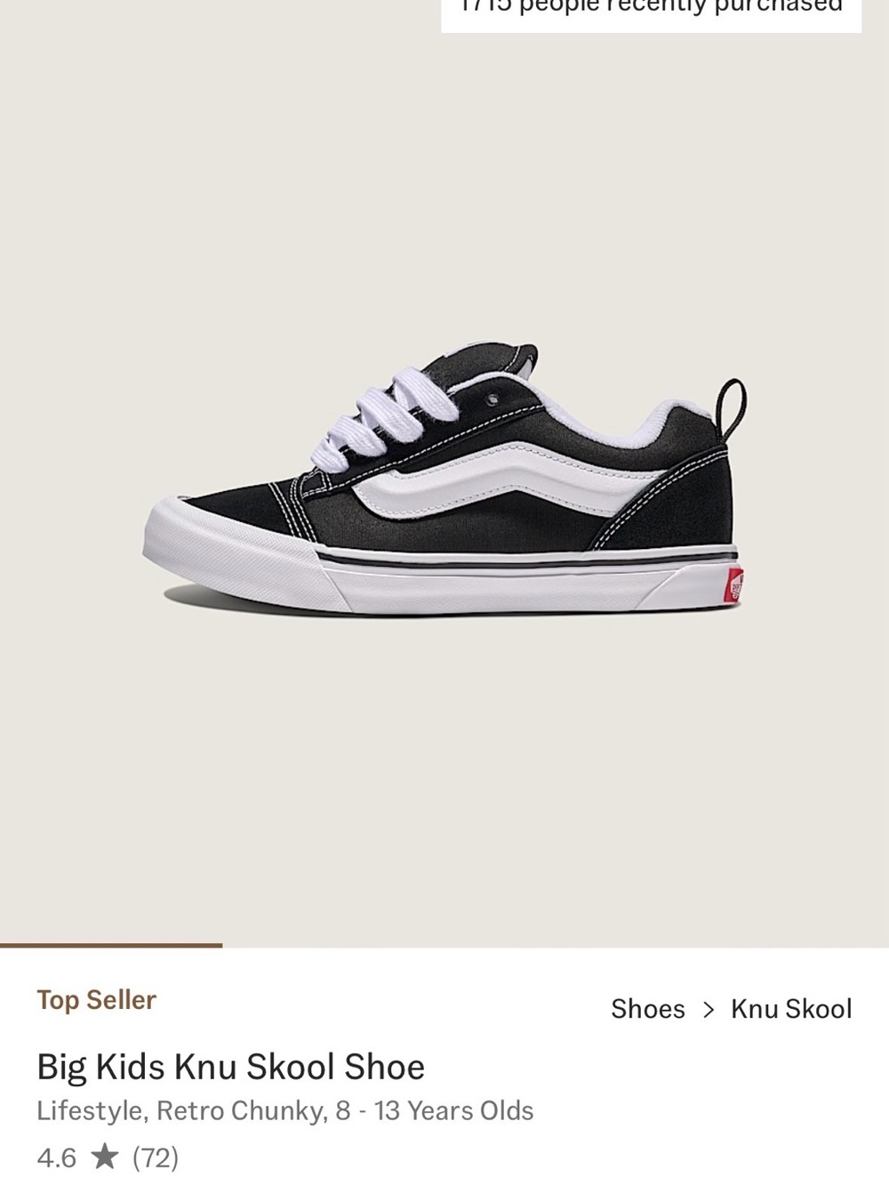 Vans Kids Knu Skool Low-Top Sneakers - Black/White big boy size 4- worn 4xs